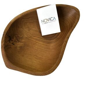 Novica Nature's Course Hand Carved Teak Wood Appetizer Bowl From Bali NEW